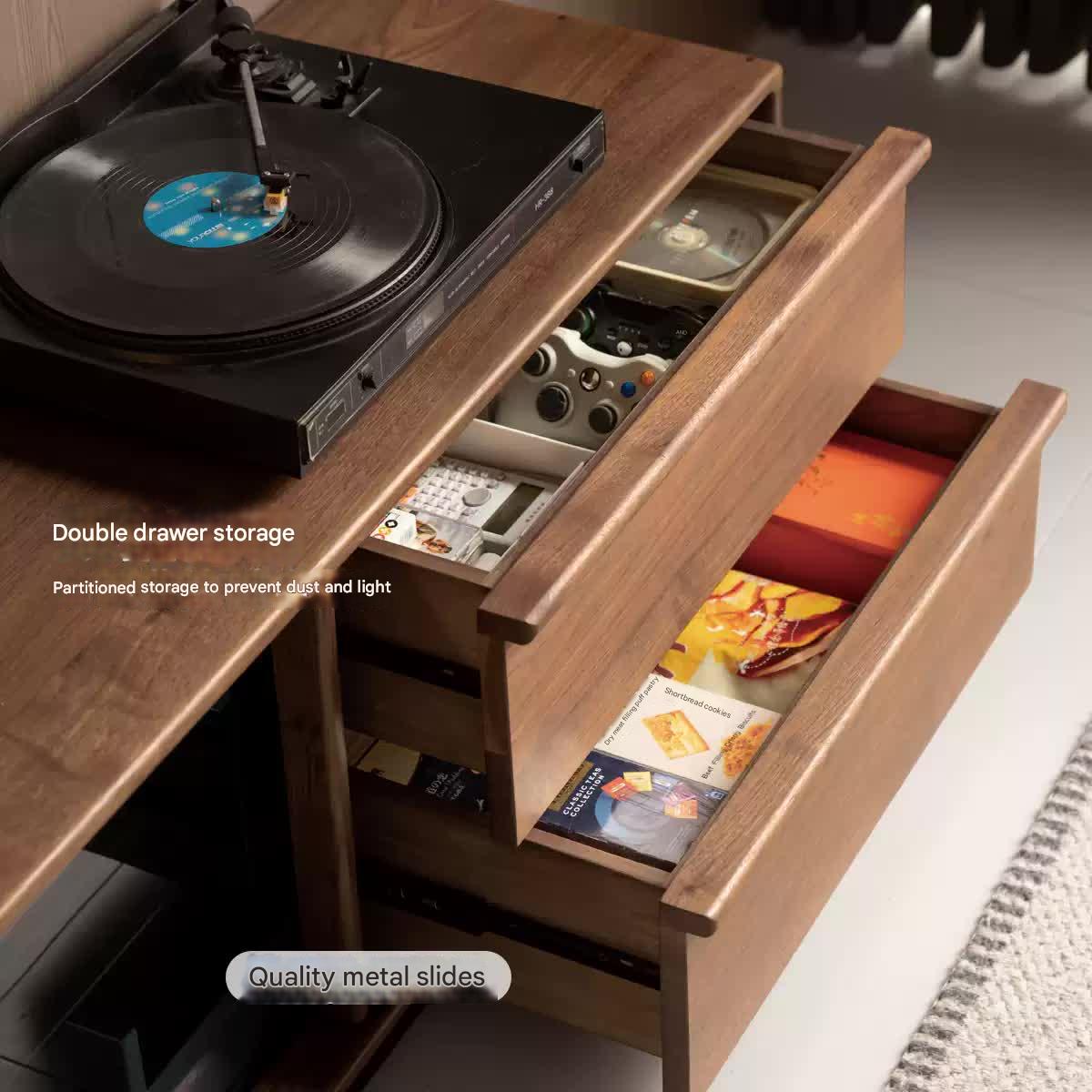 Premium Black Walnut Solid Wood TV Stand - Italian Modern Luxury Design for Living Room & Home Theater Setup