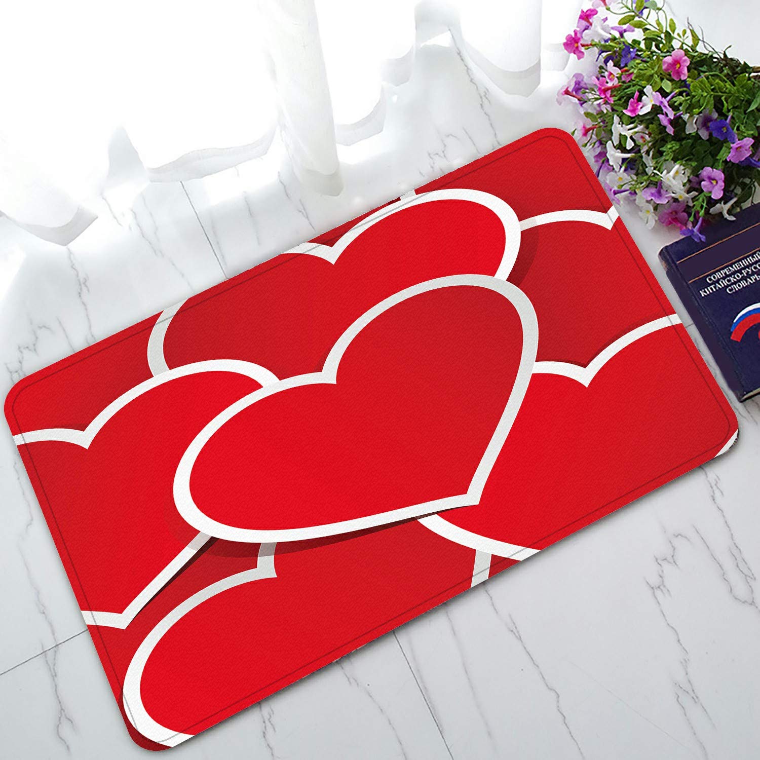Red Heart Welcome Doormat - Non-Slip Bath & Entrance Rug - 30x18 Inch Cozy Floor Mat for Home Decor - Perfect for Valentine's Day, Housewarming Gifts & Front Door Decorations