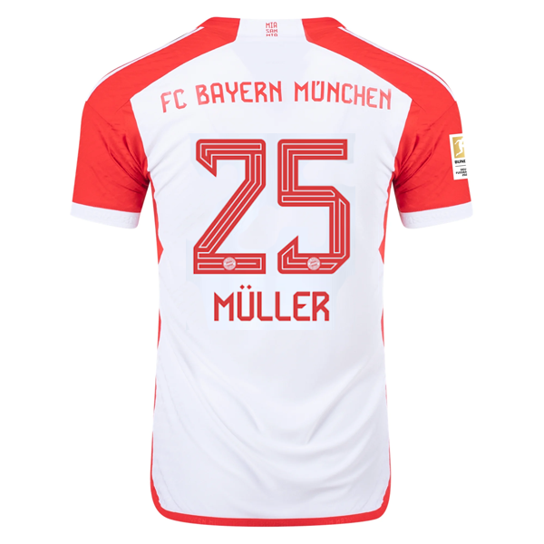 Adidas Bayern Munich Authentic Thomas Müller Home Jersey 23/24 - White/Red Soccer Shirt with Bundesliga Champions Patch | Official Football Uniform for Fans & Players | Match Day, Training & Casual Wear