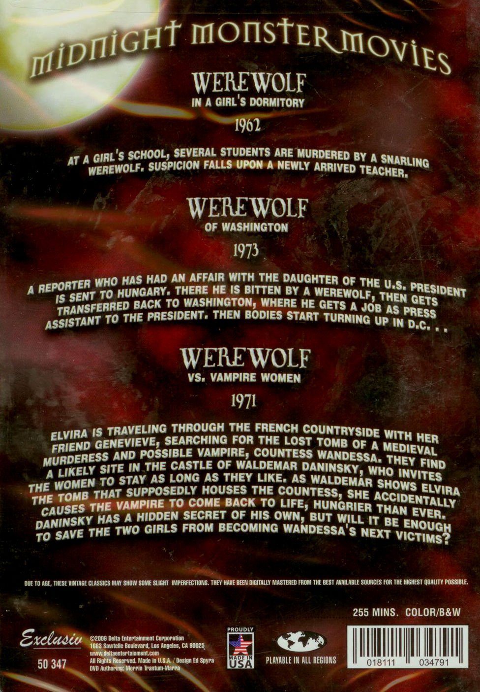 Midnight Monster Movies: Werewolves Collection (Werewolf in a Girl's Dormitory, Werewolf of Washington, Werewolf vs. Vampire Woman) [DVD] - Classic Horror Films for Movie Nights & Halloween Parties