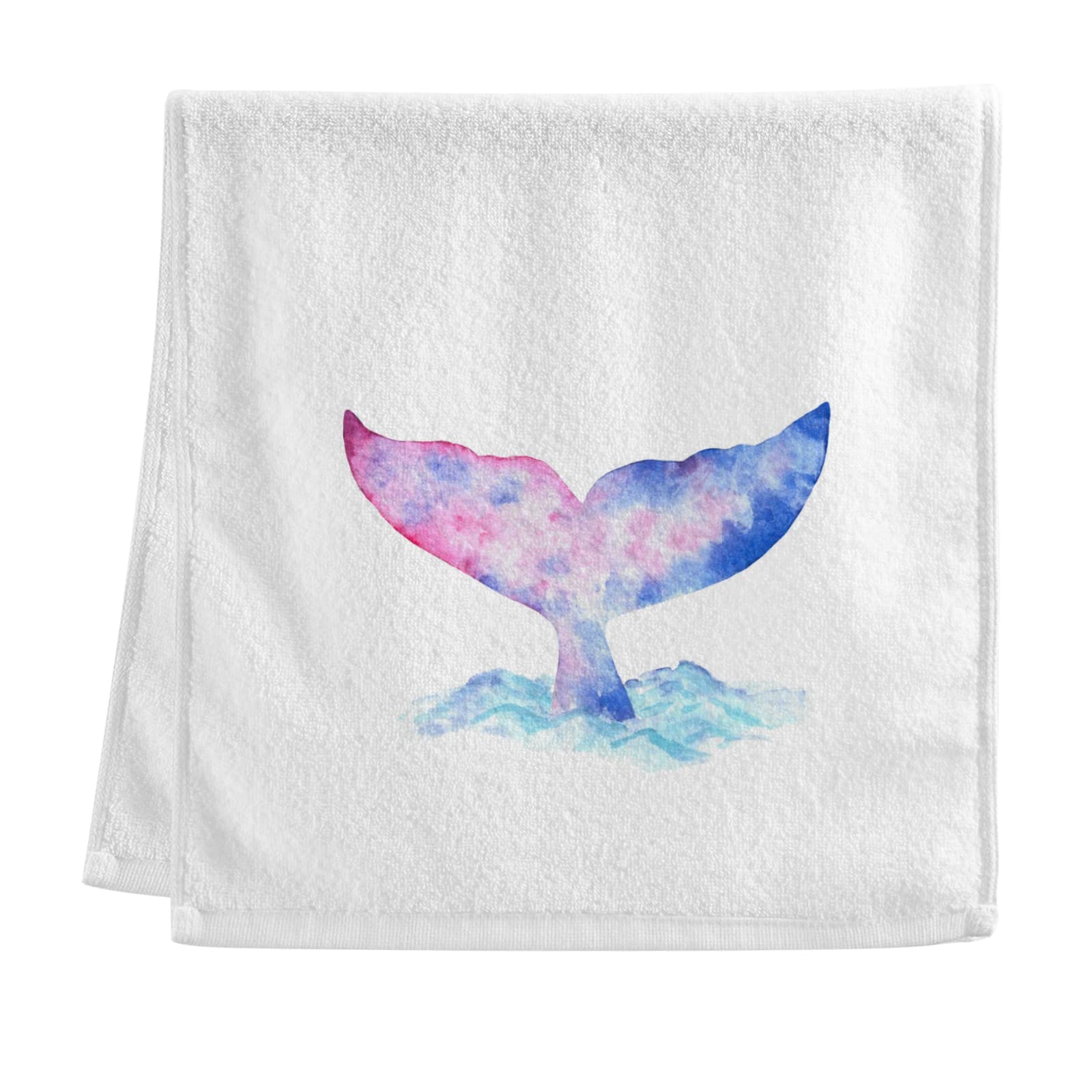 Soft Cotton Face Wash & Bath Towels Set of 2 - 16x30 Inch Watercolor Whale Tail Design for Gym, Spa & Guest Bathroom | Absorbent Hand & Shower Towels for Workout & Decorative Use
