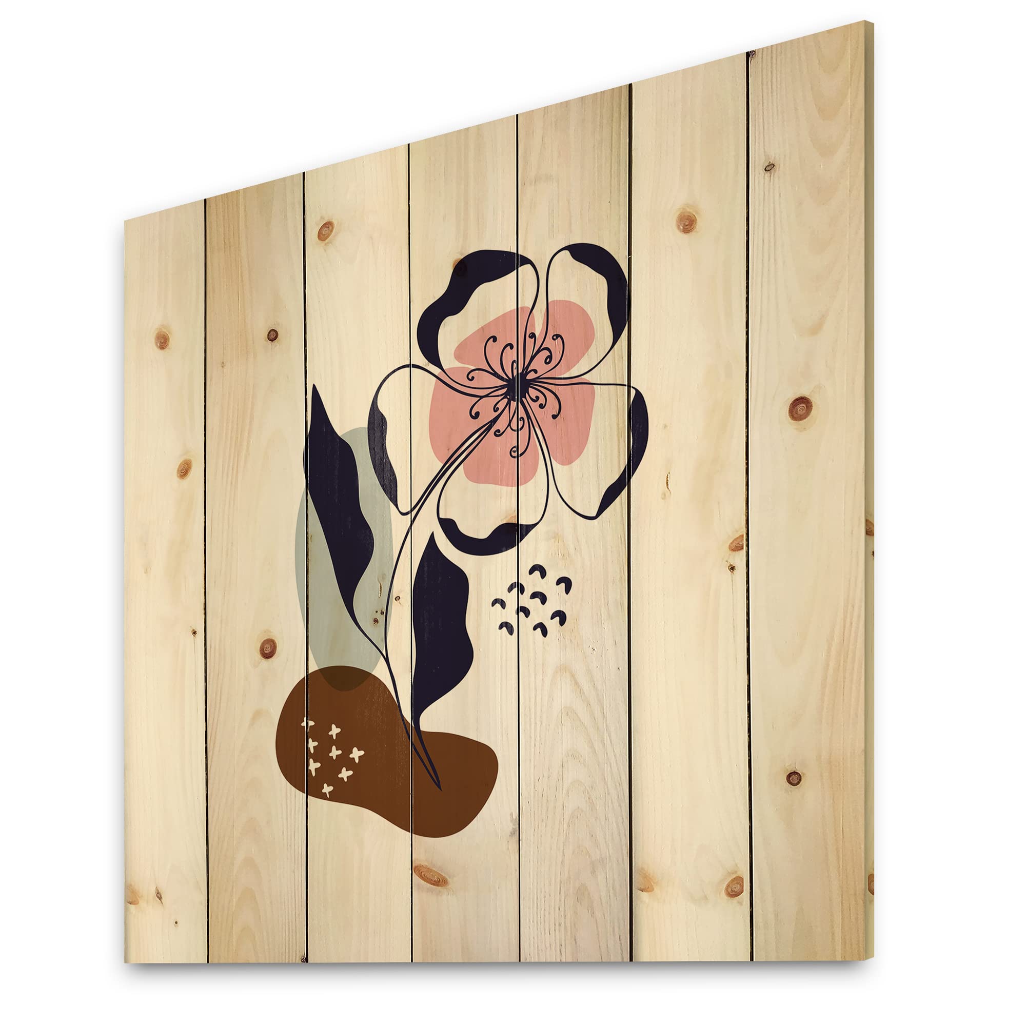 Abstract Floral Wood Wall Art - Modern Pink Flower Wall Decor on Natural Pine Wood, Large Contemporary Wooden Panel for Living Room, Bedroom & Office Decor