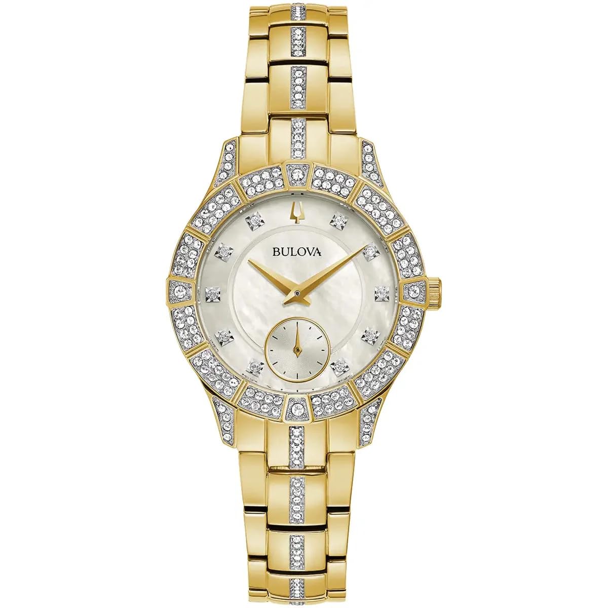 Bulova Ladies' Crystal Phantom Quartz Watch with Mother-of-Pearl Dial & Small Second Hand - Elegant Dress Watch for Women, Perfect for Office, Party & Special Occasions
