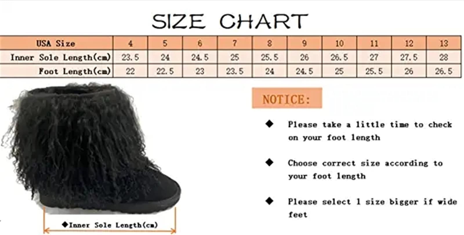 **Genuine Mongolian Lamb Fur Snow Boots for Women - Winter Warm Fuzzy Booties with Tibetan Sheep Fur Lining - Waterproof Mid Calf Yeti Boots for Outdoor & Indoor Use - Perfect for Snowy Days, Casual Wear & Fashion (Size 10, Black)**