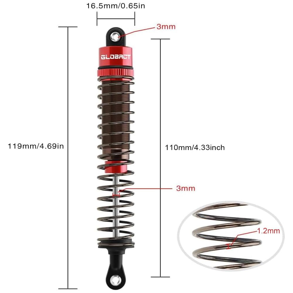Adjustable RC Shock Absorber Oil Damper Set - 4Pcs 110mm for 1/10 Scale RC Crawler Cars (Axial SCX10, TRX4, D90) - Perfect for Off-Road Terrain & Rock Crawling Adventures