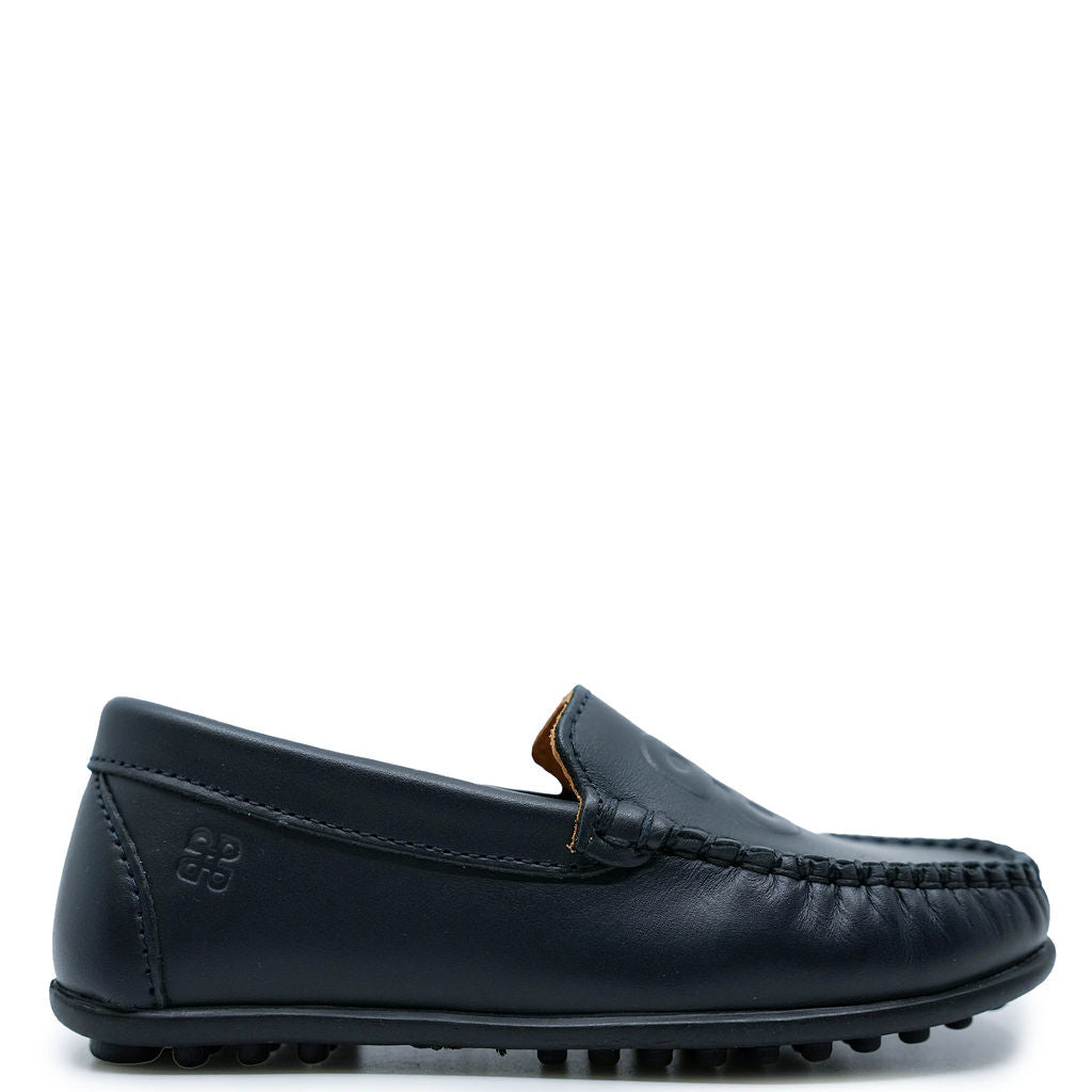 Porte Navy Blue Embossed Leather Loafers for Men - Comfortable Slip-On Dress Shoes for Business, Office & Casual Wear