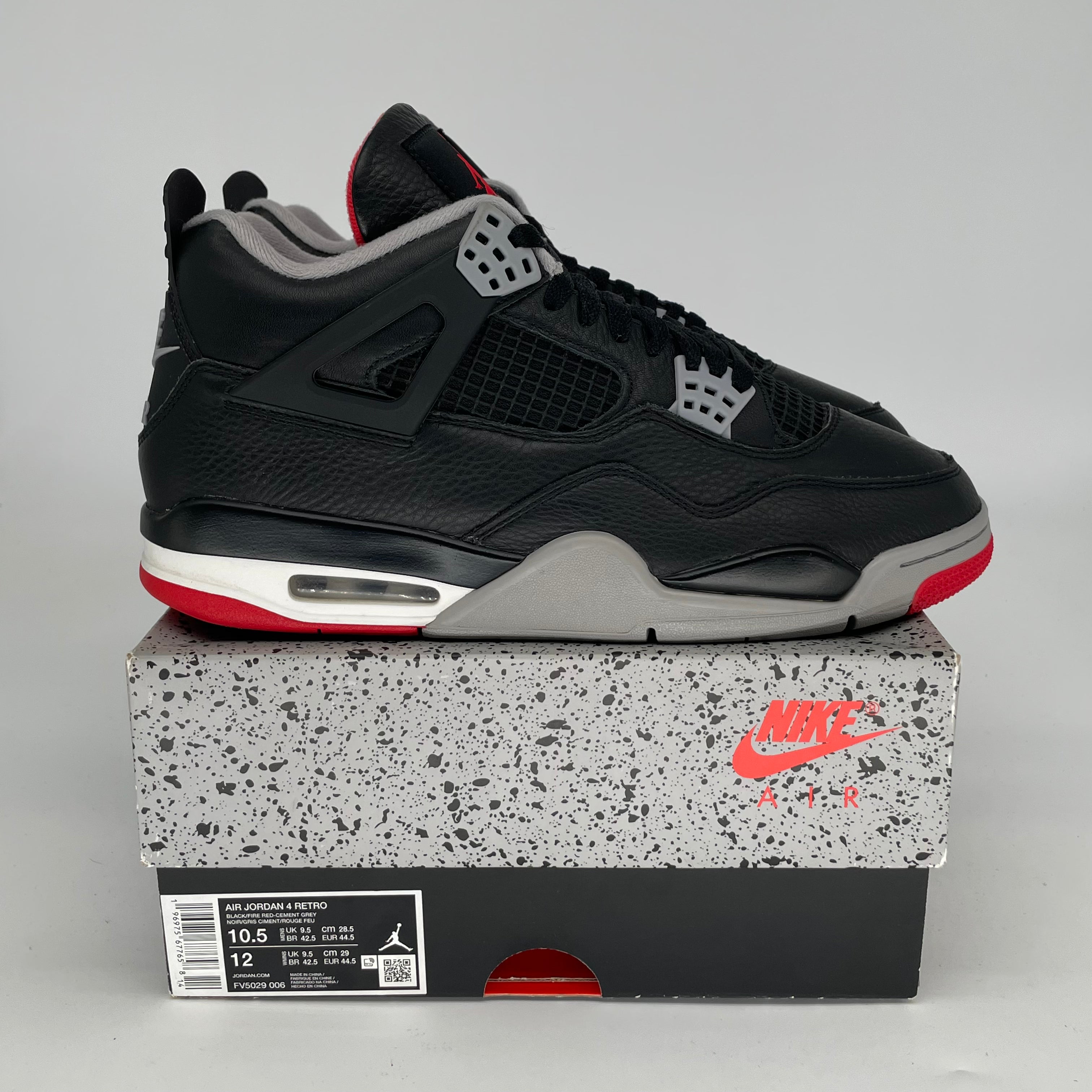 Original Air Jordan 4 Bred Reimagined Men's Size 10.5 / Women's Size 12W - Style FV5029-006 | Retro Basketball Sneakers for Streetwear & Casual Outfits