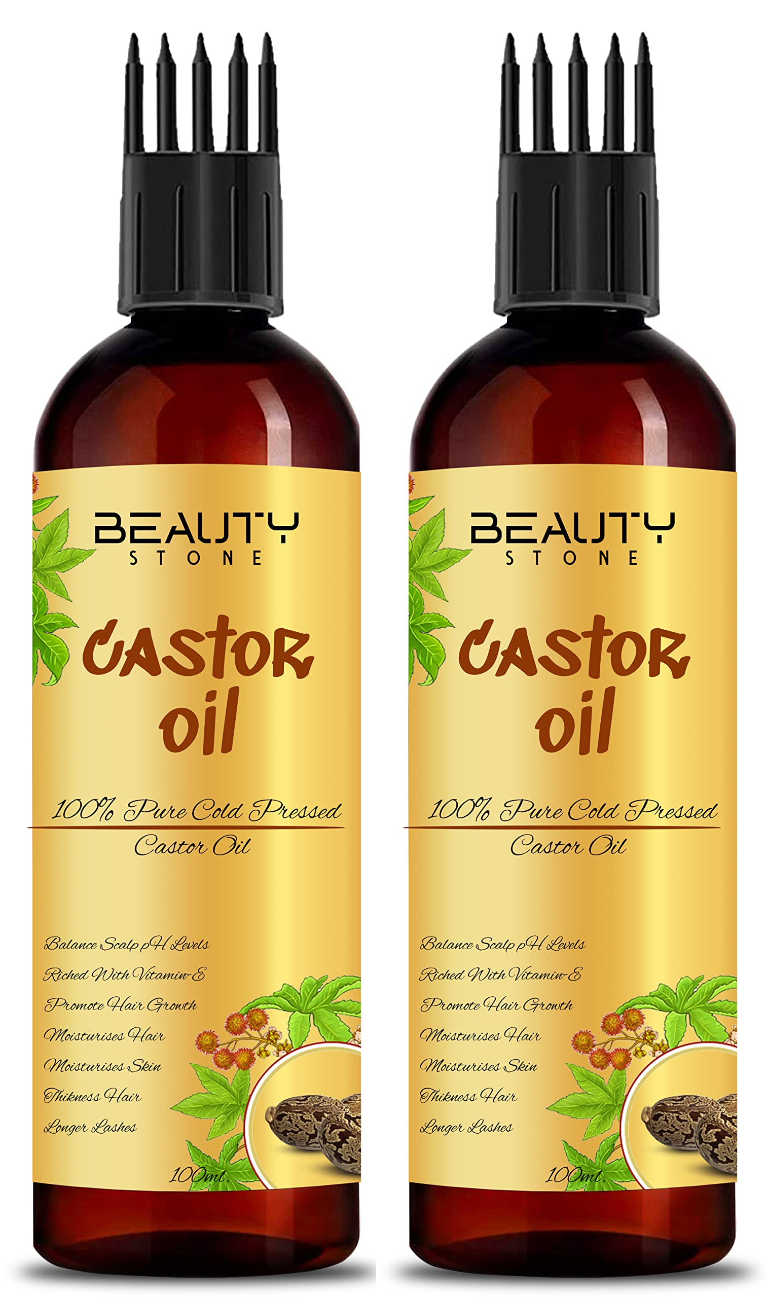 BeautyStone 100% Pure Cold Pressed Castor Oil for Hair Growth & Eyelashes - 6.76 fl oz (200ml) - Natural Moisturizer for Skin, Beard & Scalp Care - Perfect for DIY Beauty Treatments & Massage Therapy