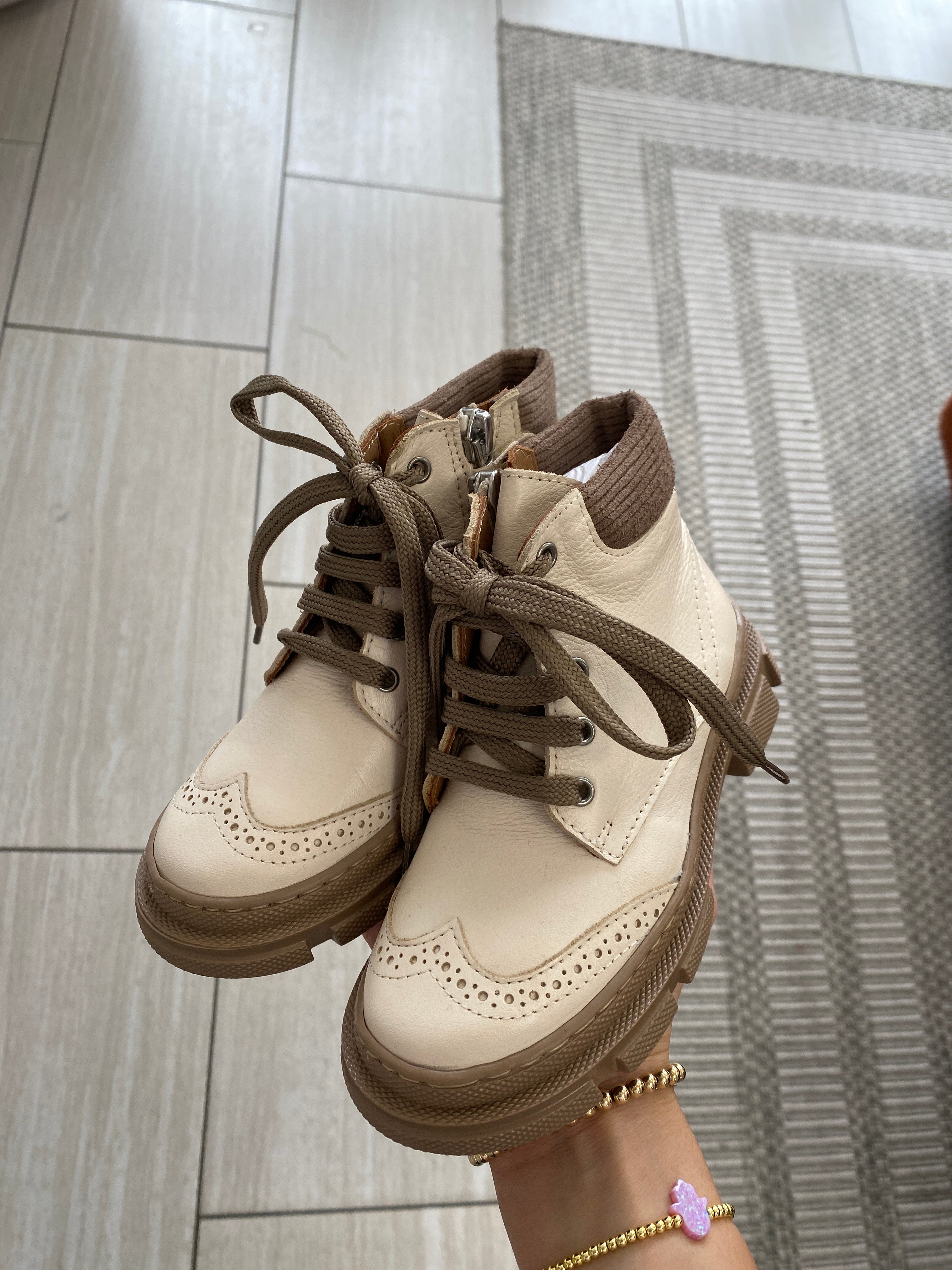 Stylish Beige Leather Booties for Women - Comfortable Ankle Boots with Chunky Heel | Perfect for Fall, Winter & Casual Outfits