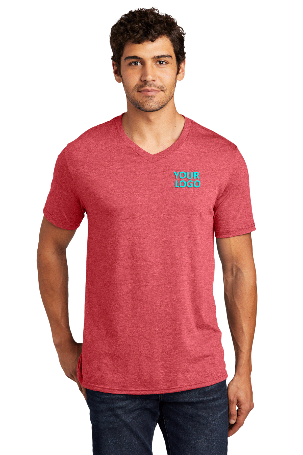 Custom Tri V-Neck T-Shirts - District Perfect Collection | Soft Red Frost Fabric for Casual Wear & Layering
