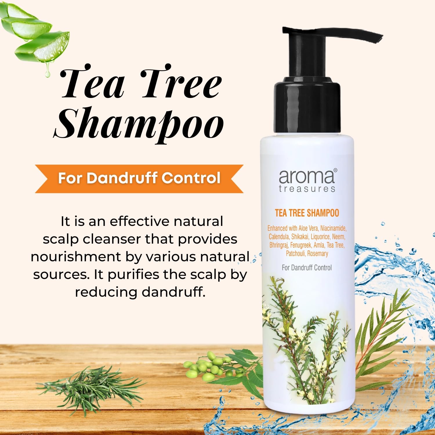 Aroma Treasures Tea Tree Shampoo 100ml - Natural Scalp Care for Dandruff & Itchy Scalp - Perfect for Daily Hair Wash & Scalp Refreshment