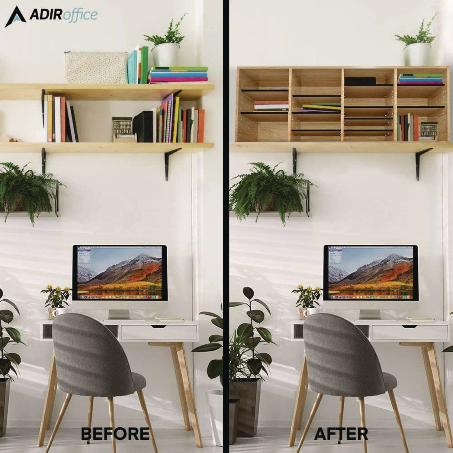 AdirOffice Wooden Adjustable 24-Section Letter Size Literature Organizer - Medium Oak (39.3