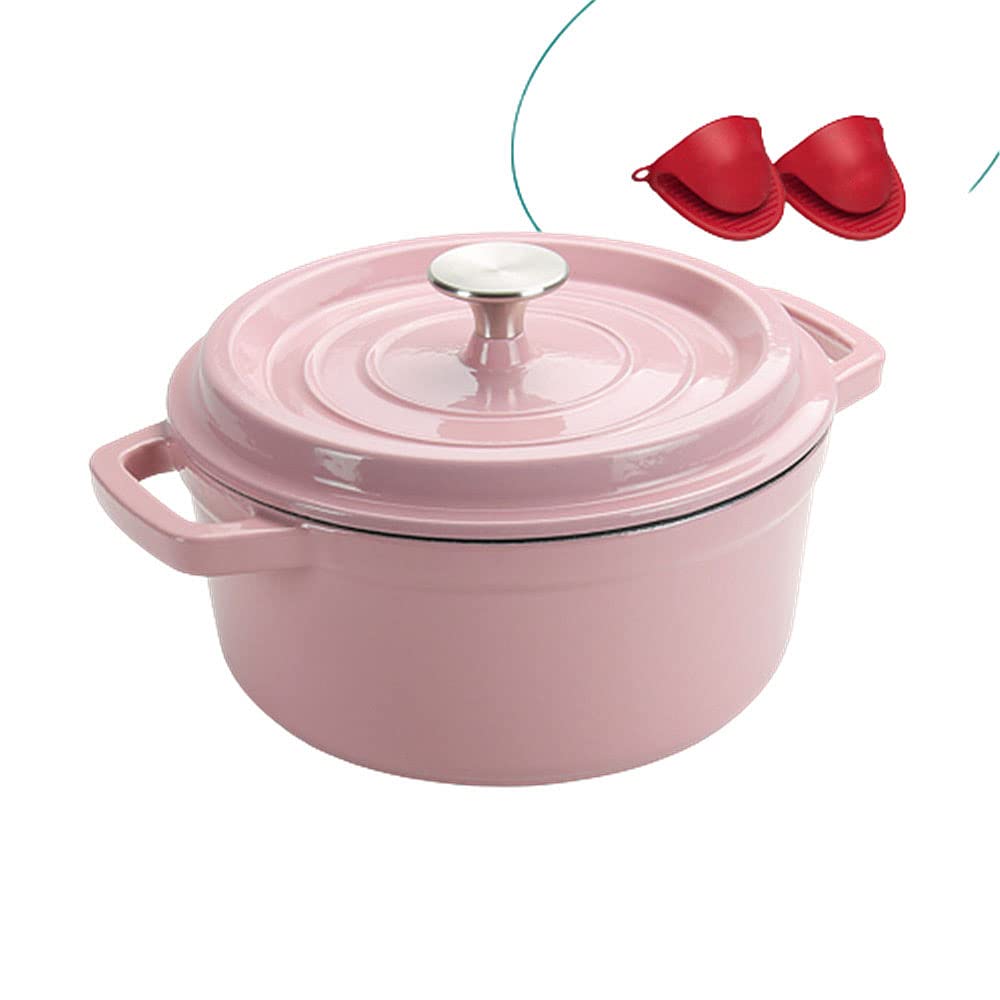 AIBAB Enameled Cast Iron Dutch Oven with Lid - 3.8L Non-Stick Ovenproof Casserole Pot - Pink Enameled Cookware with Double Loop Handles (24cm) - Perfect for Braising, Stewing, Baking & Serving Dishes