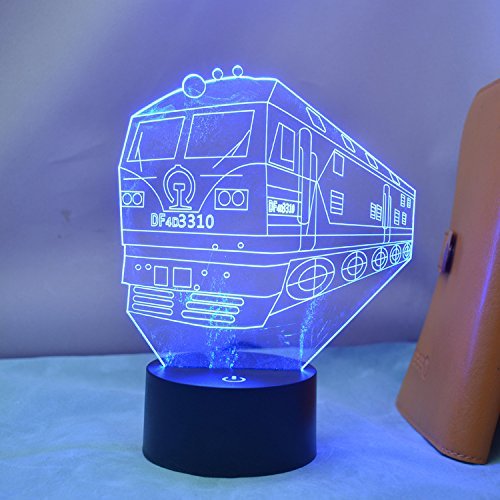 3D Bus & Train Night Light with USB Touch Switch - 7 Color Changing LED Table Lamp for Kids Room, Nursery, Birthday Gift, Home Decor, Optical Illusion Animal Lamp for Desk, Bedside & Party Decorations