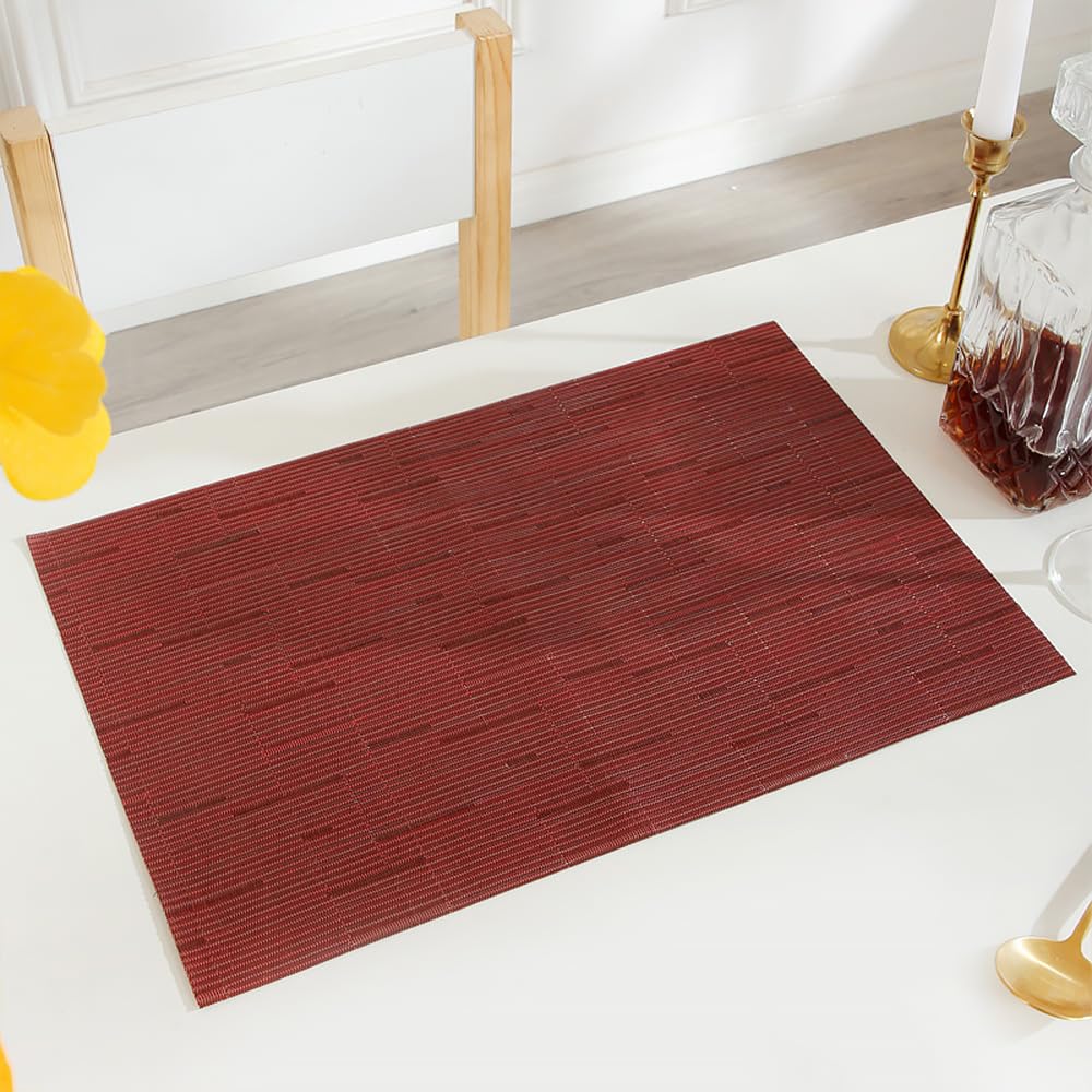 PIGCHCY Washable & Durable Vinyl Placemats Set of 6 - 18x12 Inch Heat-Resistant Table Mats for Dining Room, Kitchen, Office (Burgundy Red) - Perfect for Everyday Meals, Dinner Parties & Home Decor