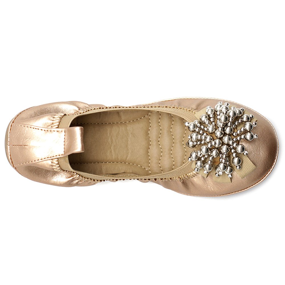 Ollio Women's Ballet Flats - Soft Comfortable Dance Shoes with Silver Bead Accent for Ballet, Dance Class, Wedding, and Casual Wear