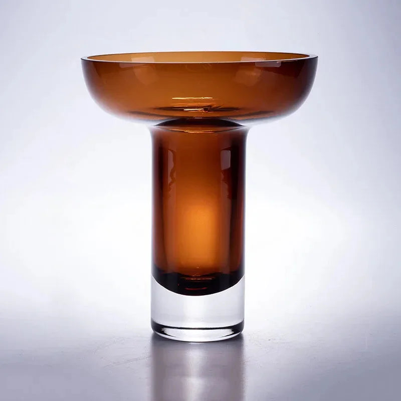 Amber Glow Pedestal Vase - Elegant Handmade Glass Centerpiece for Home Decor, Wedding, Dining Table & Event Styling