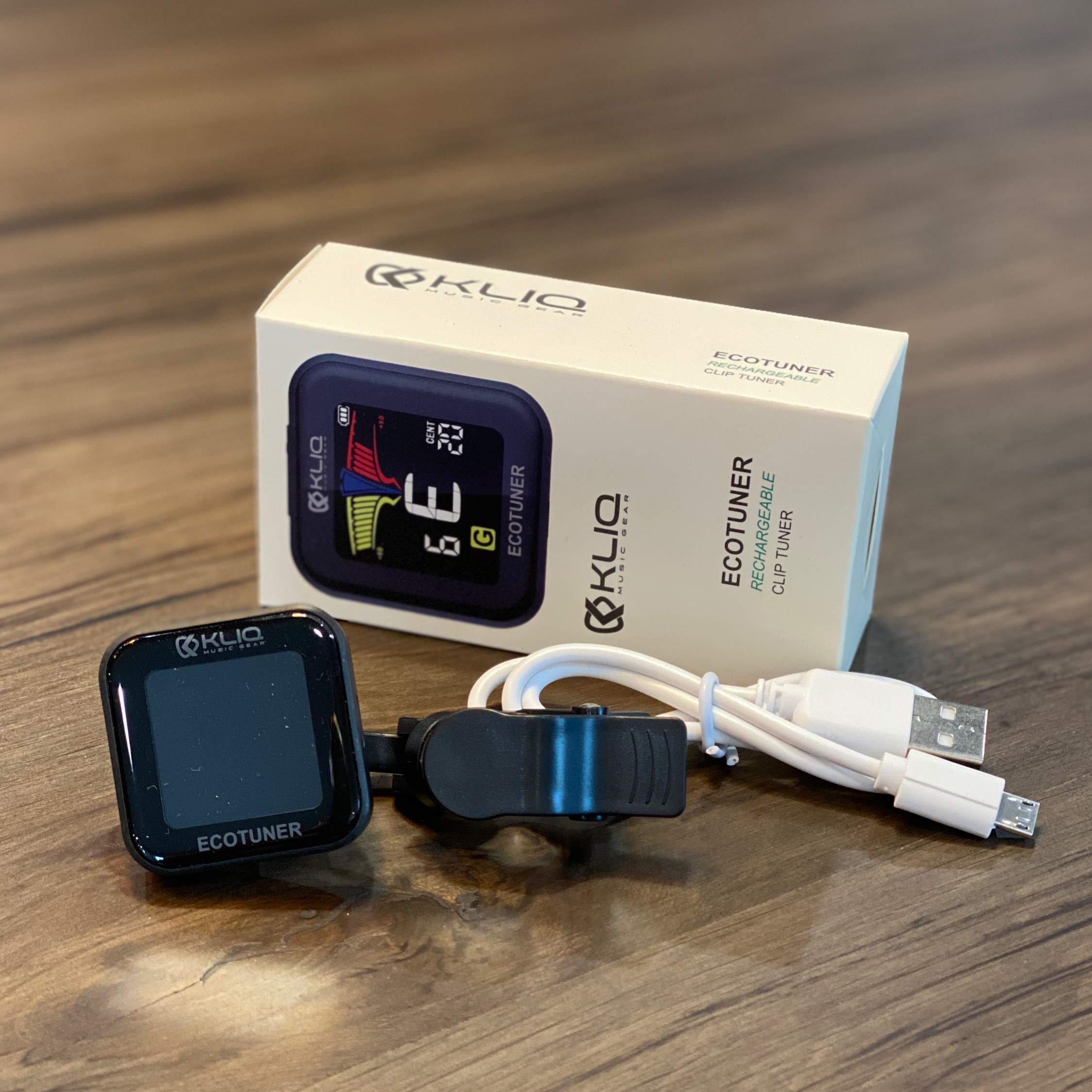KLIQ EcoTuner - USB Rechargeable Clip-On Tuner for Guitar, Violin, Ukulele & All Instruments (Includes Charging Cable) | Perfect for Live Performances, Studio Recording & Music Practice