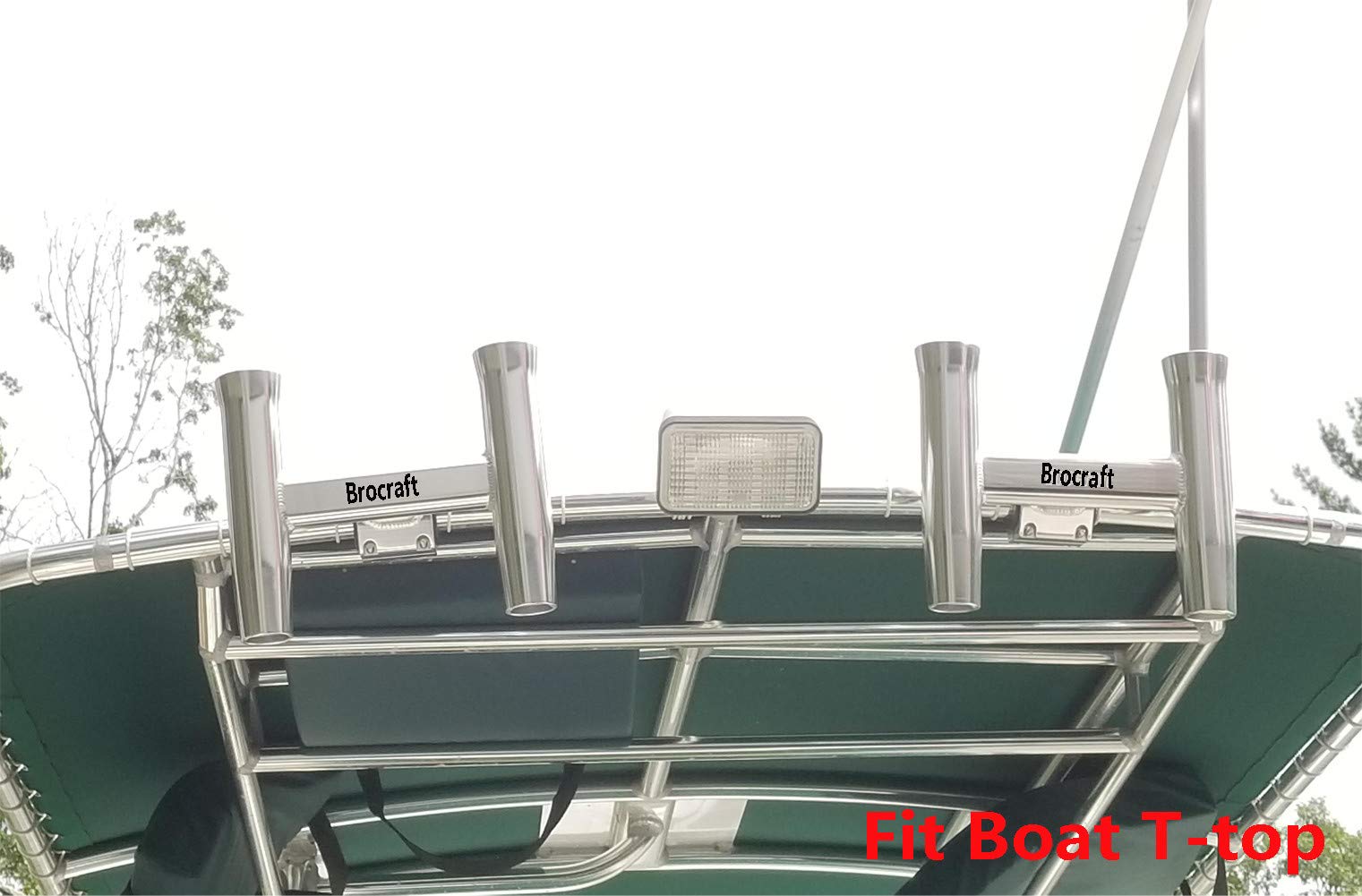 BroCraft Aluminum Clamp-On Twin Fishing Rod Holder - Heavy Duty Boat T-Top Rod Mount for Saltwater & Freshwater Fishing | Perfect for Offshore, Inshore & Kayak Anglers