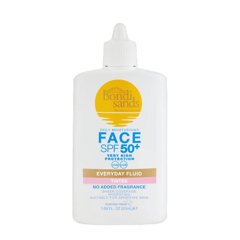 Bondi Sands Face SPF50+ Tinted Sunscreen for Daily Use - Lightweight Fluid for All-Day Protection | Perfect for Beach, Outdoor Activities & Everyday Skincare
