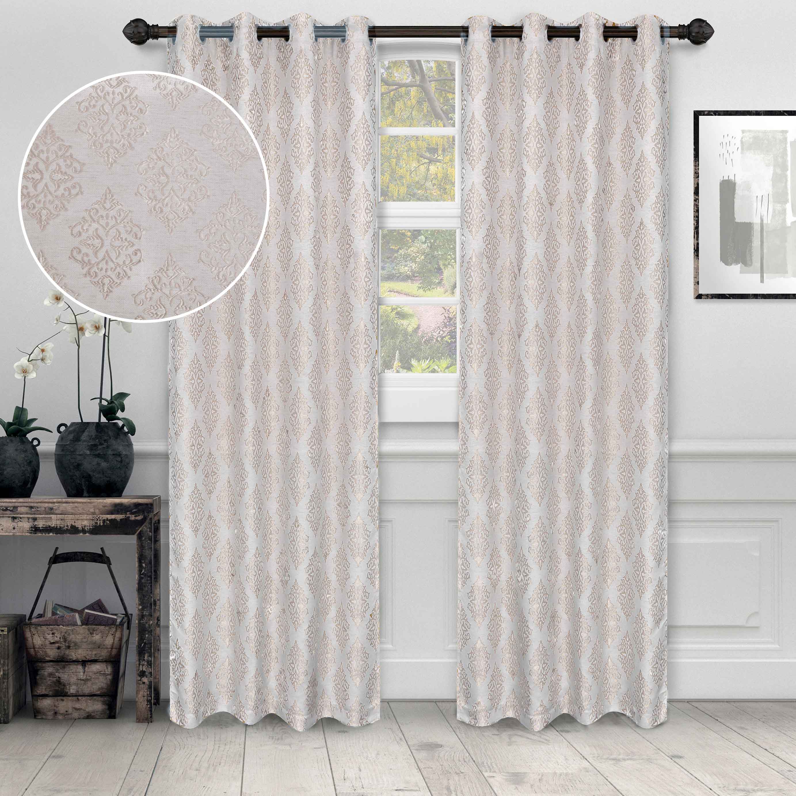 Venetian Damask Jacquard Curtain Panels Set of 2 - Luxury Window Treatments for Living Room & Bedroom