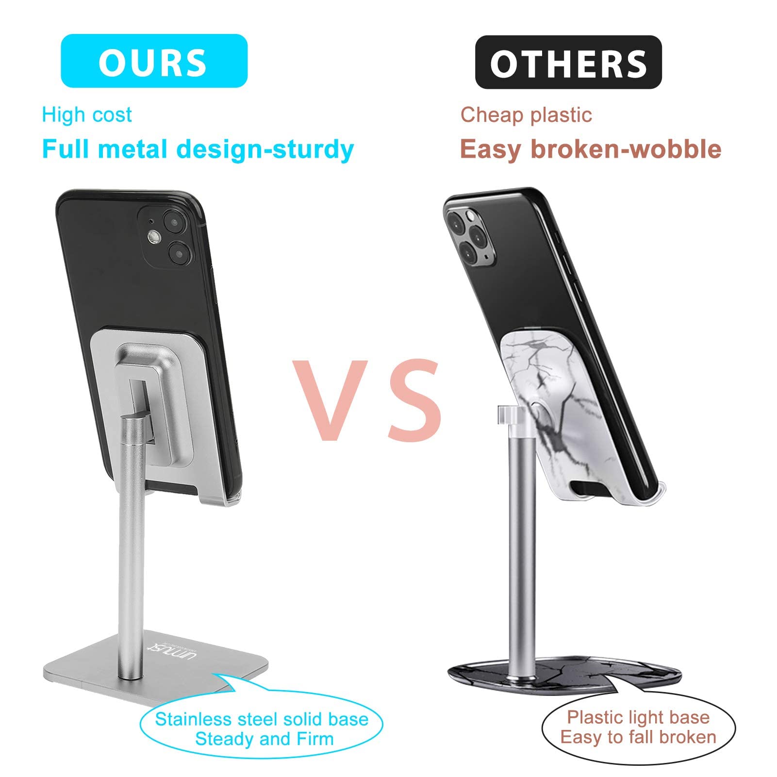 Urmust Z1 & Z28 Adjustable Silver Desk Phone Stand Holder - Perfect for Office, Home, and Video Calls