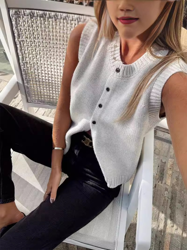 Stylish Women's Knitted Vest Top - Casual & Comfortable Pullover Sweater for Layering, Office Wear & Fall Fashion