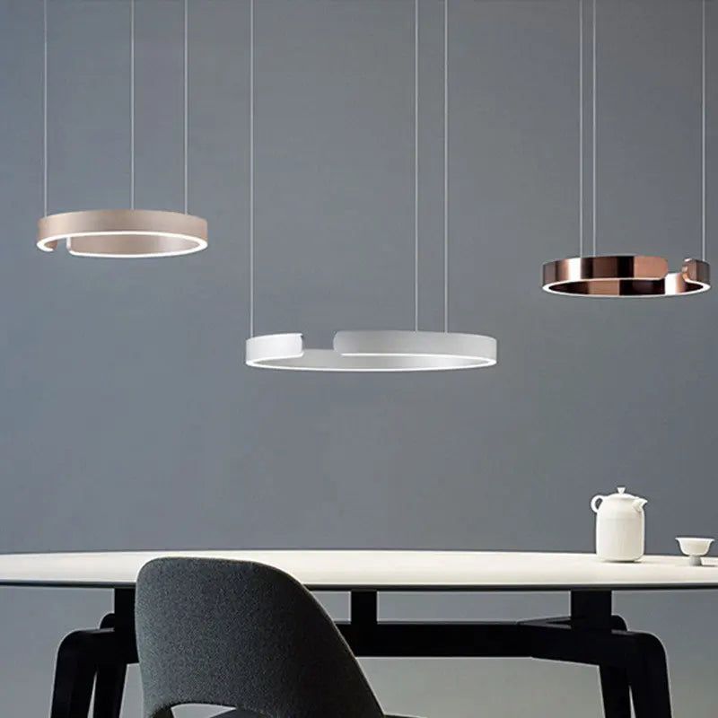 Elegant Minimalist Ring Chandelier Light Fixture - Aluminum Plated Modern Pendant Lighting for Dining Room, Bedroom & Living Room Decor