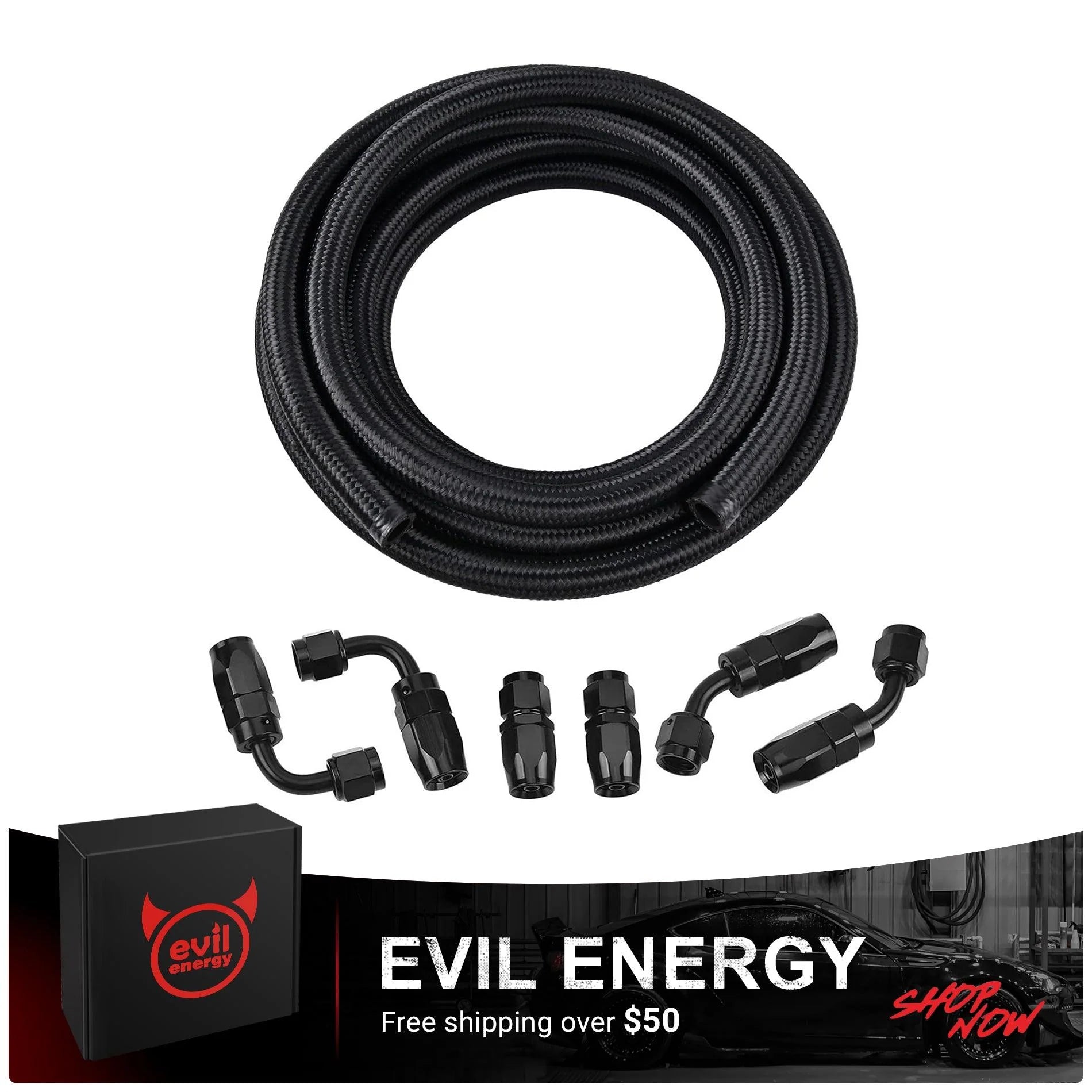 EVIL ENERGY PTFE/CPE 4AN 6AN 8AN 10AN 10FT Fuel Line Hose Fitting Kit - High Performance Fuel System Upgrade for Cars, Trucks & Racing Vehicles