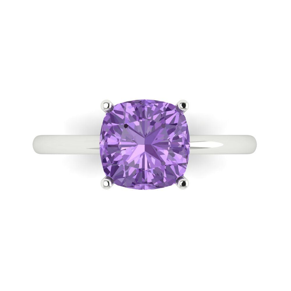 2.5ct Cushion Cut Simulated Alexandrite Engagement Ring - 14k White Gold Solitaire Bridal Wedding Ring for Women | Anniversary, Proposal, Valentine's Day Gift