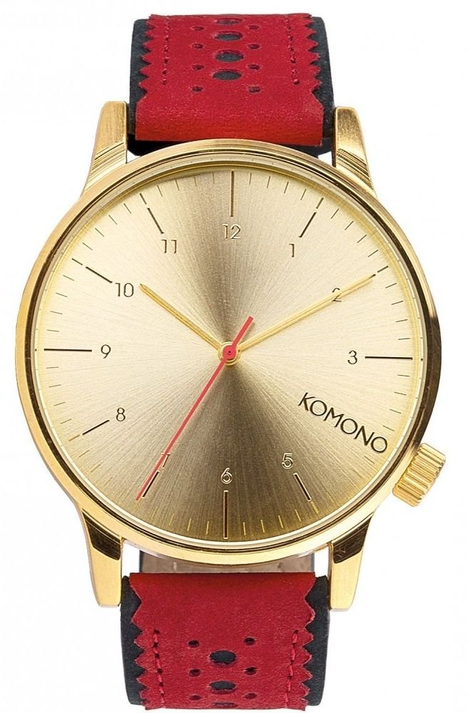 Komono Winston Brogue Watch - Stylish Red Jazz Design, One Size - Perfect for Casual & Formal Wear, Office & Special Occasions