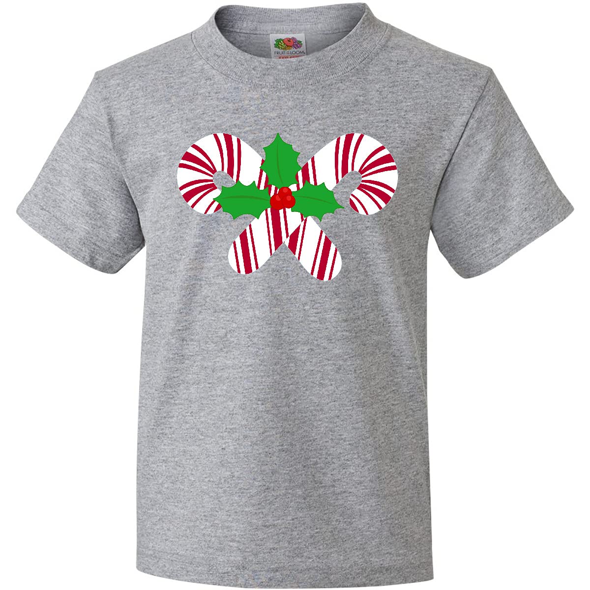 Inktastic Candy Canes and Holly Christmas Youth T-Shirt - Festive Holiday Tee for Kids - Perfect for Christmas Parties, Family Photos & Winter Celebrations