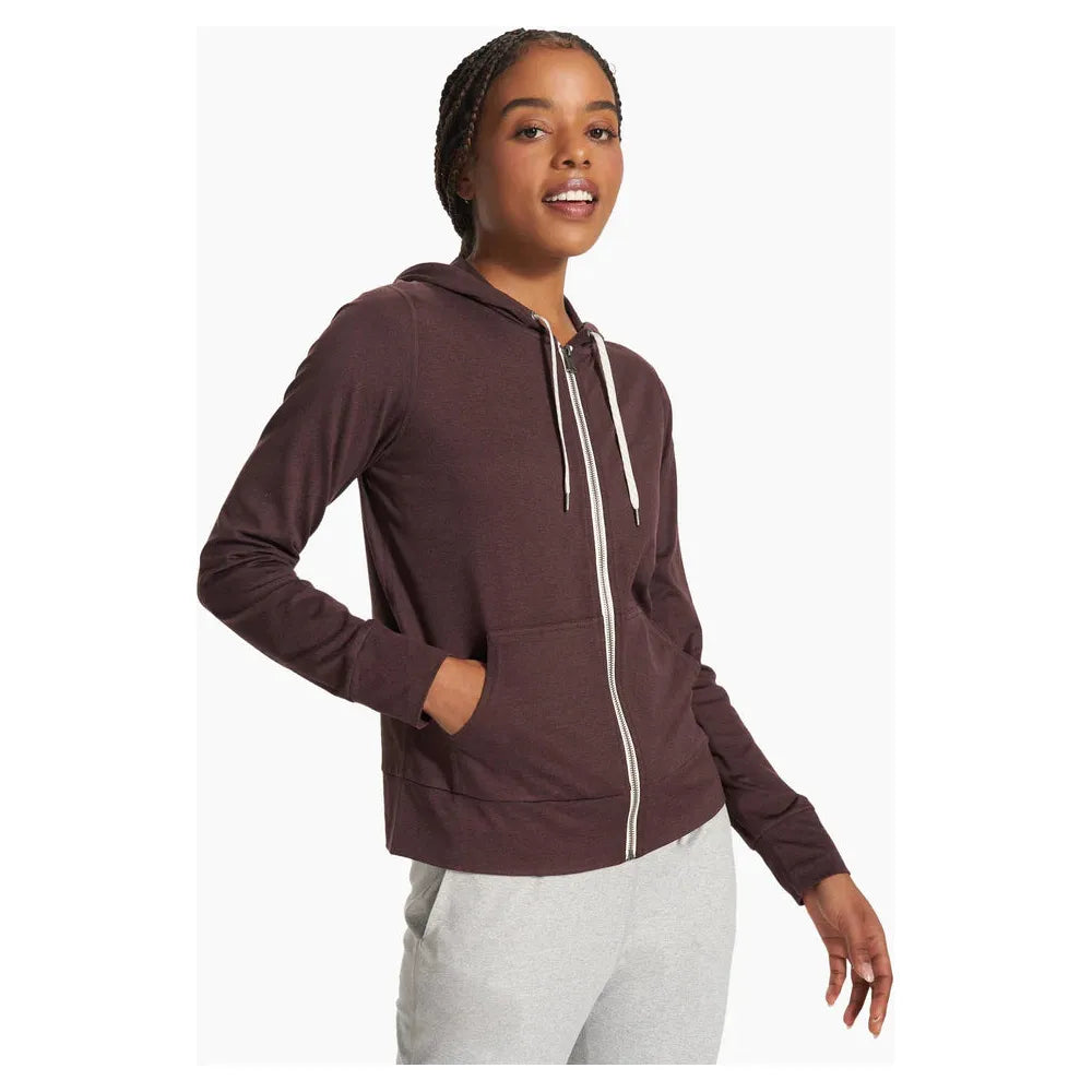 Vuori Women's Performance Hoodie 2.0 - Moisture Wicking Workout Hooded Sweatshirt in Mahogany Heather for Yoga, Running & Gym Training
