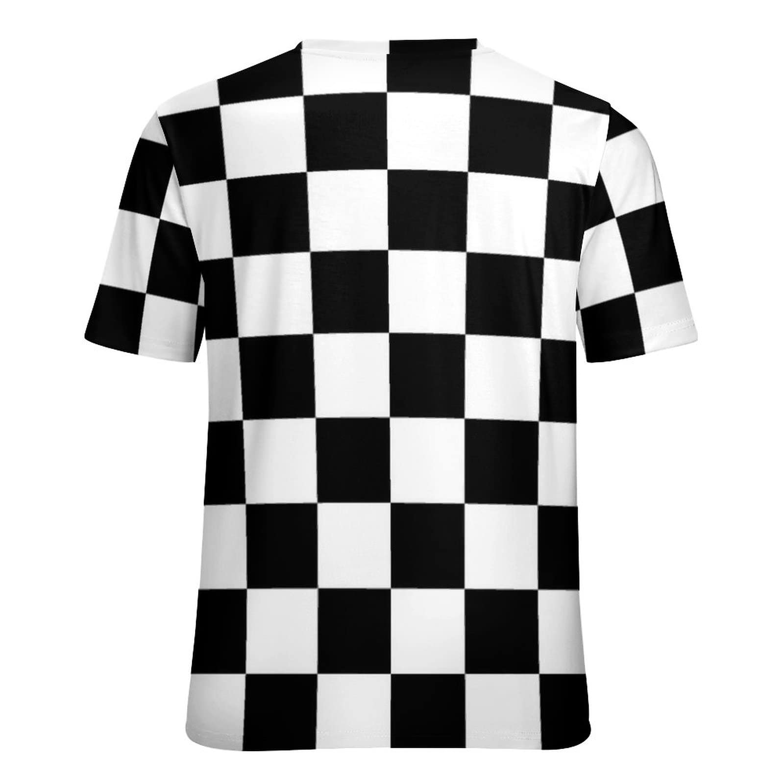 Bagea-Ka Women's Black & White Checkered Flag Graphic Print Short Sleeve T-Shirt | Race Day Outfit | Casual Streetwear Tee for Women | Perfect for Motorsport Events, Concerts & Everyday Wear