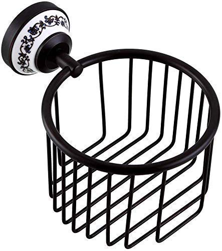 Black Copper Wall Hanging Bathroom Shelf - Toilet Paper Storage Basket for Bathroom Organization