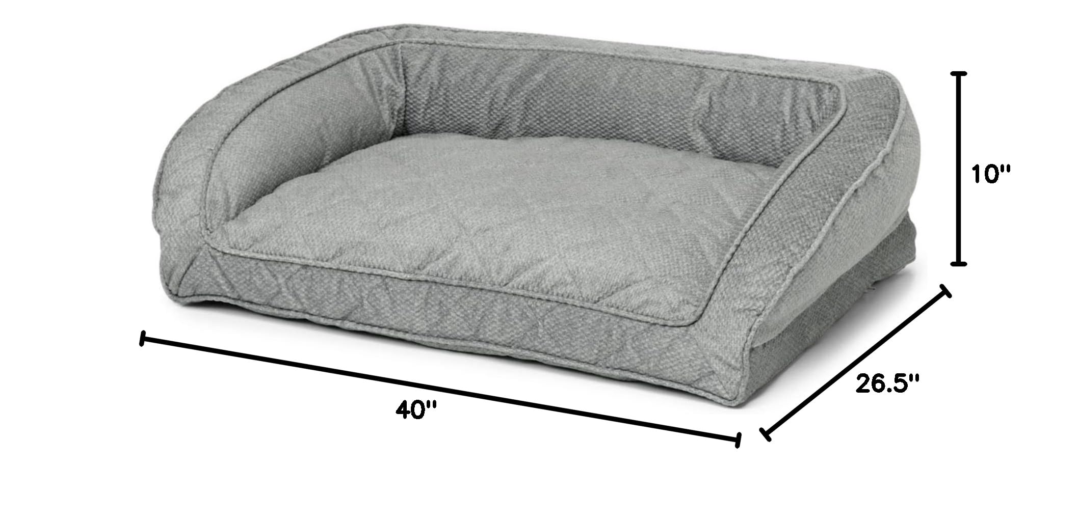 Orvis ComfortFill-Eco Bolster Dog Bed - Medium Grey Tweed Plush Rectangular Pet Bed with 3-Sided Support for Comfortable Leaning - Perfect for Dogs Who Love to Lounge on Couches or in Crates