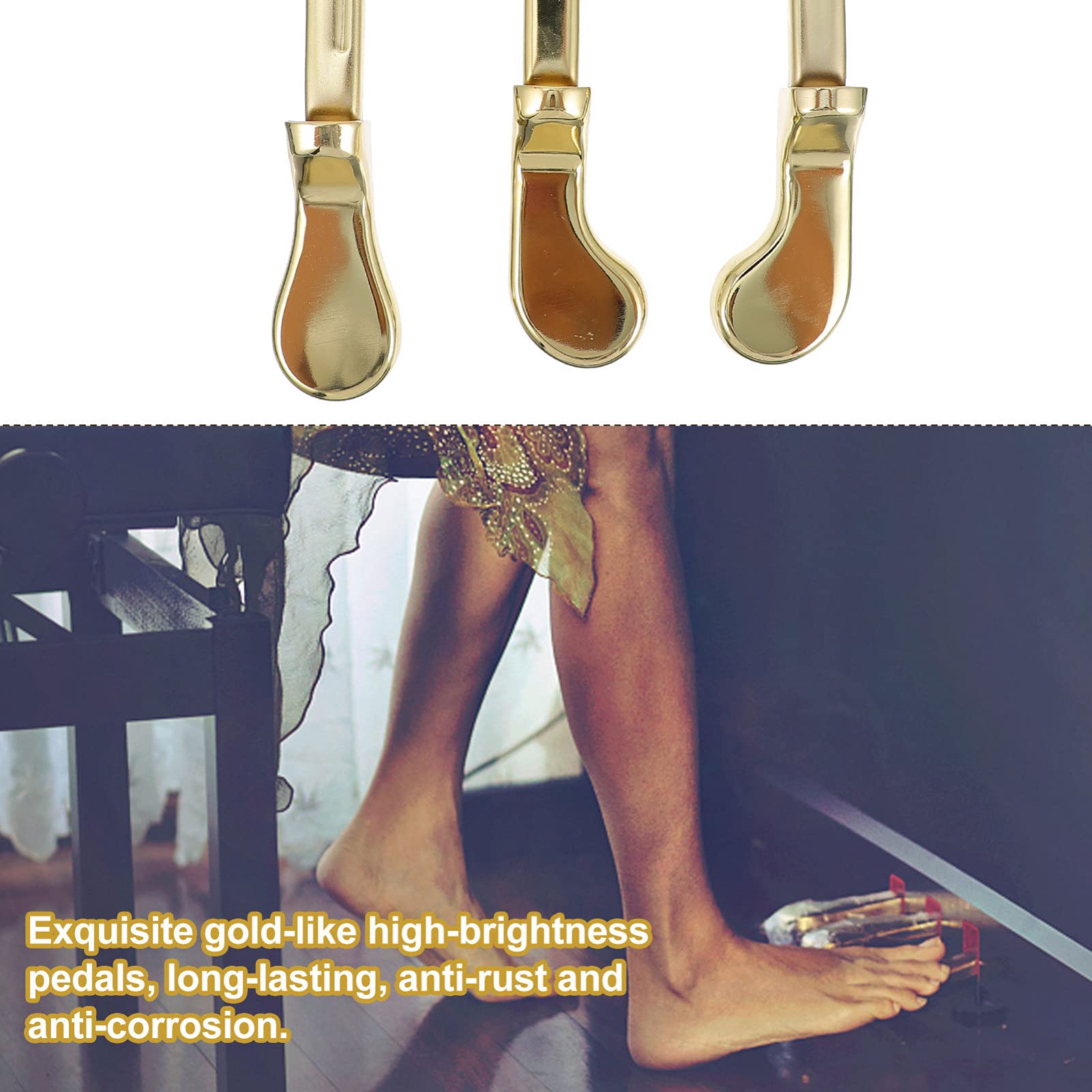 MILISTEN 3-Piece Gold Piano Pedal Cover - Metal Keyboard Protector for Digital Pianos at Home