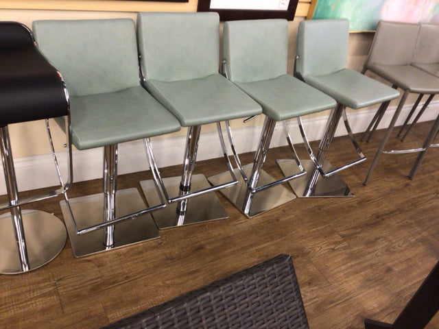 Set of 4 Modern Sage Green Leather Bar Stools - Antonini Contemporary Living Room & Kitchen Counter Height Stools for Home Bar, Breakfast Nook, and Dining Area