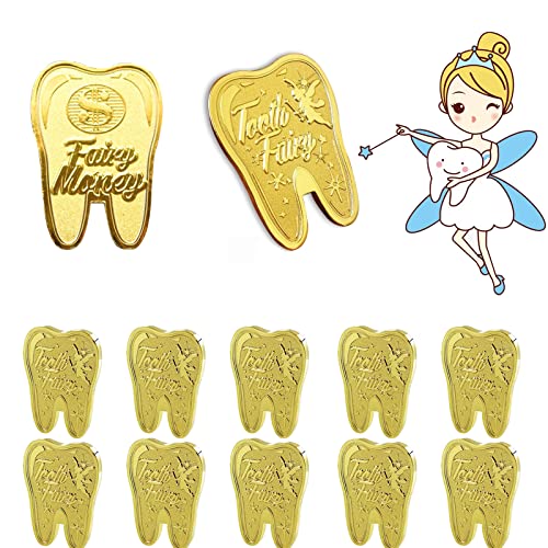 10PCS Tooth Fairy Coins - Golden Plated Metal Commemorative Coins for Lost Teeth | Kids Tooth Change Reward Souvenir | Perfect for Christmas, Dentist Gifts & Tooth Fairy Traditions | Great for Bedtime Routines & Childhood Milestones