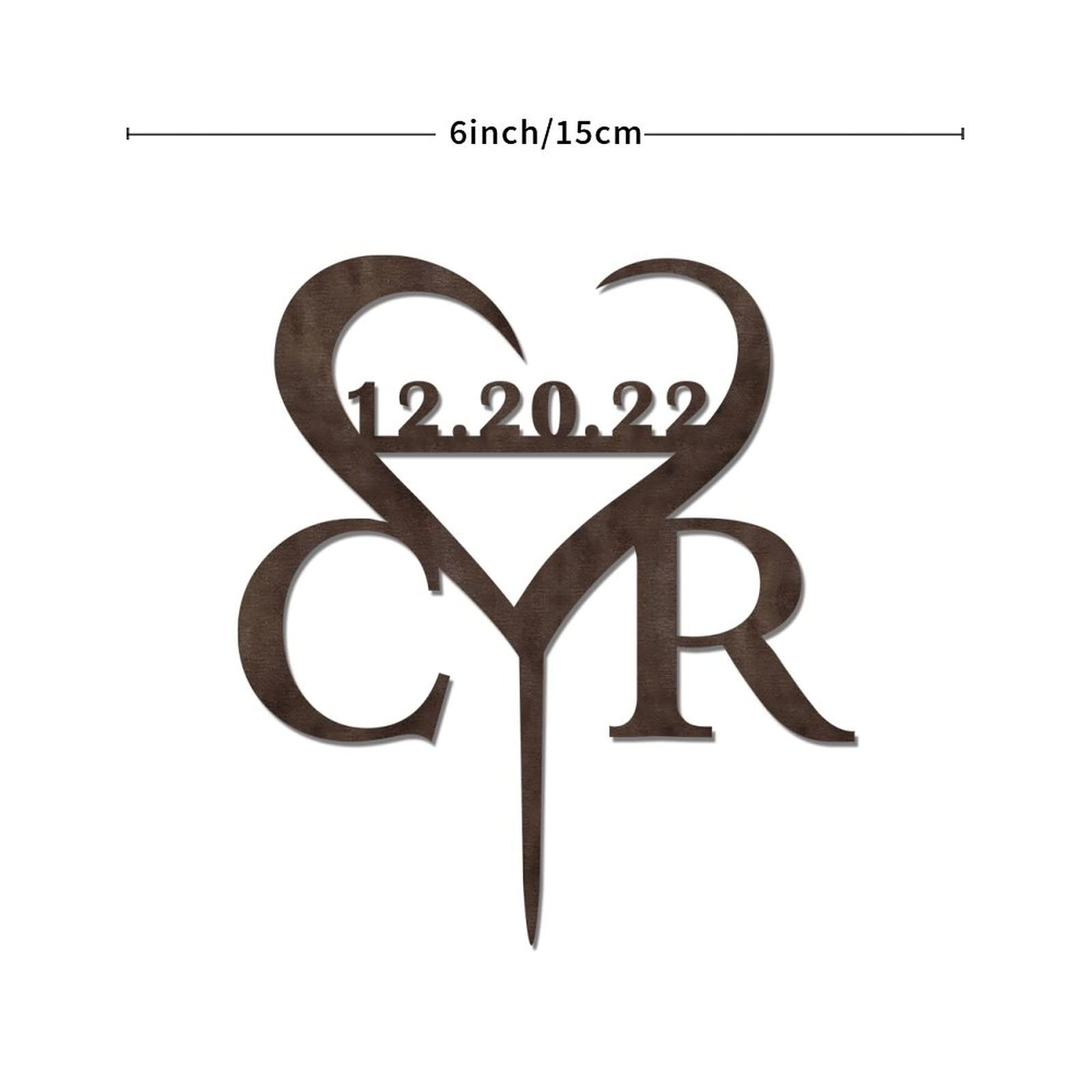 Custom Monogram Wedding Cake Topper - Rustic Wooden Cake Decor for Engagement, Bridal Shower & Anniversary - Personalized Last Name Cake Topper for Romantic Weddings & Special Celebrations