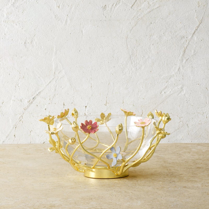 Wildflowers Small Glass Bowl - Elegant Decorative Bowl for Home Decor, Centerpiece, Candy Dish, or Gift - Perfect for Dining Table, Coffee Table, and Party Decorations