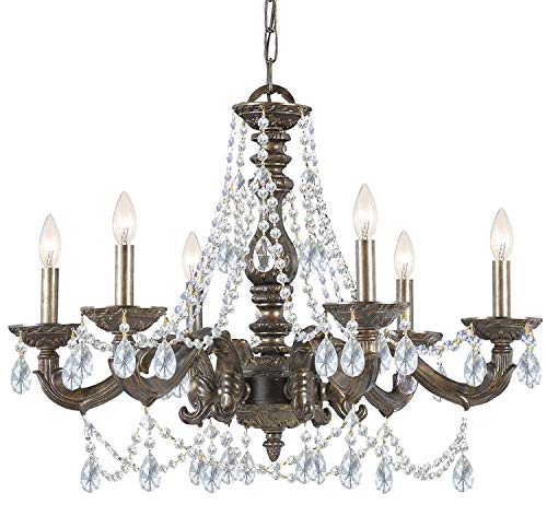 Paris Market 6-Light Clear Crystal Venetian Bronze Chandelier - Elegant Dining Room & Living Room Lighting Fixture for Home Decor