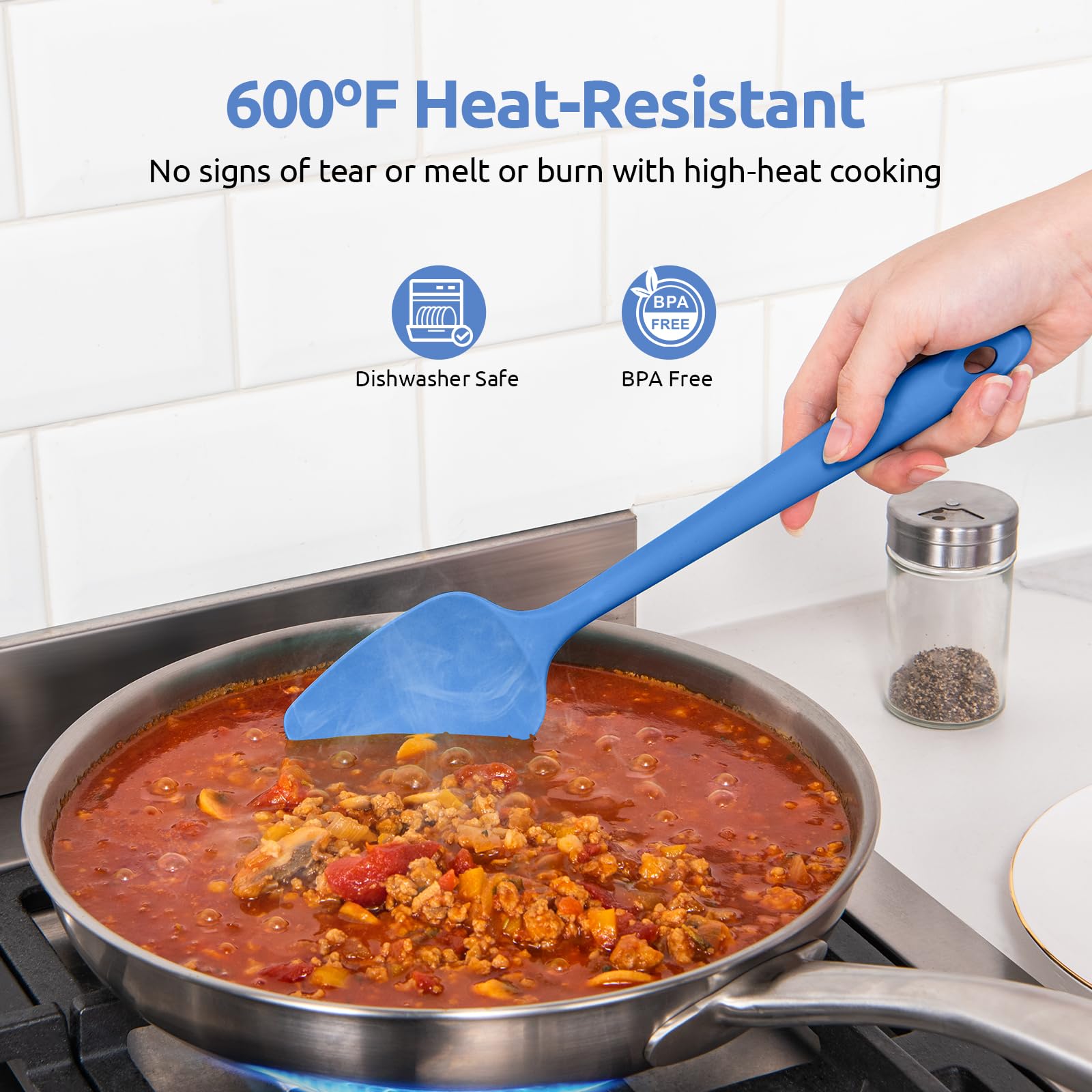 U-Taste 600°F Heat Resistant Silicone Spatula Set - 3-Piece Kitchen Utensils (Mini, Large & Spoon Spatula) in Lake Blue & Midnight Blue - Perfect for Baking, Cooking & Non-Stick Pans