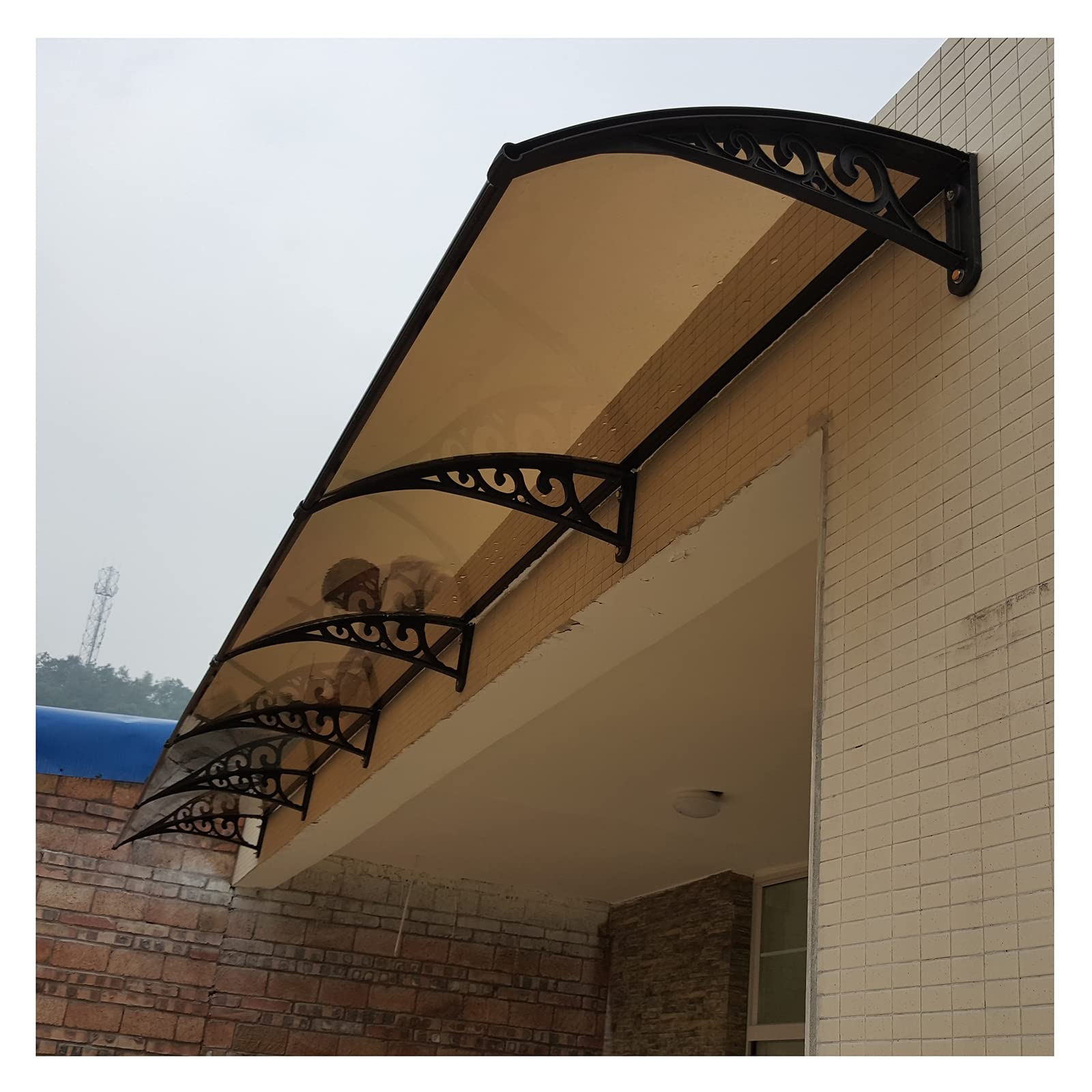 Modern Polycarbonate Front Door Canopy - 80x140cm (32x55in) UV Rain & Sun Protection Patio Awning with Brown Canopy & Black Bracket - Perfect for Entryway Shade, Window Covering, and Outdoor Weather Protection