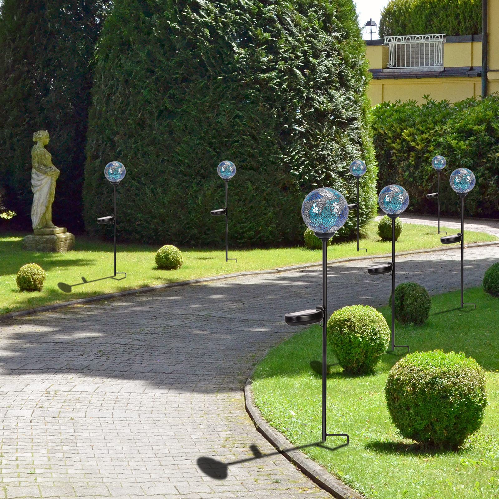 Solar Gazing Ball Mosaic Garden Stakes - Waterproof Outdoor Solar Lights for Pathway, Yard & Lawn Decoration (Blue) | Perfect for Garden, Patio, Walkway & Landscape Lighting at Night