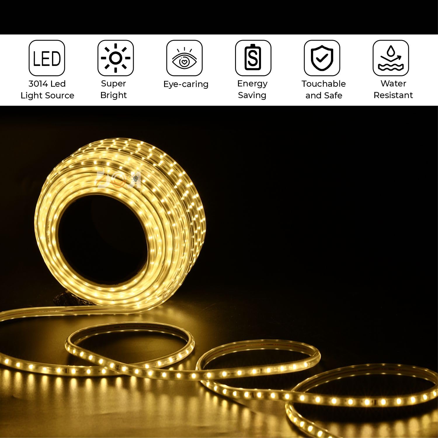 DOJI Waterproof LED Rope Light Strip with Adapter - 16.4ft (5M) Warm White for Diwali, Christmas, Home & Festival Decoration - Perfect for Indoor/Outdoor Parties, Garden, Patio & Holiday Lighting