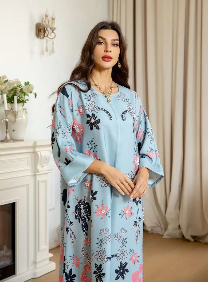 Hotfix Rhinestone Eid Dress - Elegant Burnout Caftan Kaftan for Women | Perfect for Eid Celebrations, Weddings & Special Occasions