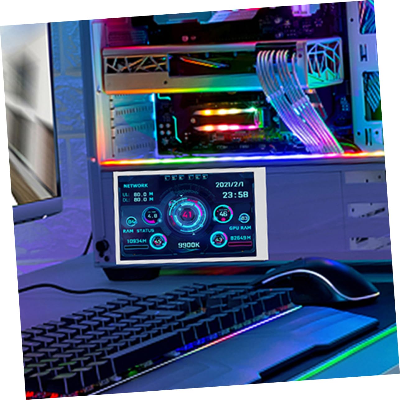 WATIIFUFU Secondary Computer LCD Screen Display - Mini PC Monitor with Copper Frame for CPU Case, Mini ITX & Small Form Factor PCs - Perfect for Gaming Rigs, Home Office & Compact Workstations