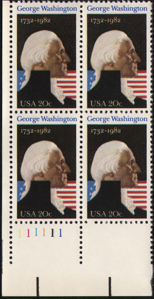 1982 George Washington #1952 US Postage Stamps - Collectible Plate Block of 4 for Philatelists
