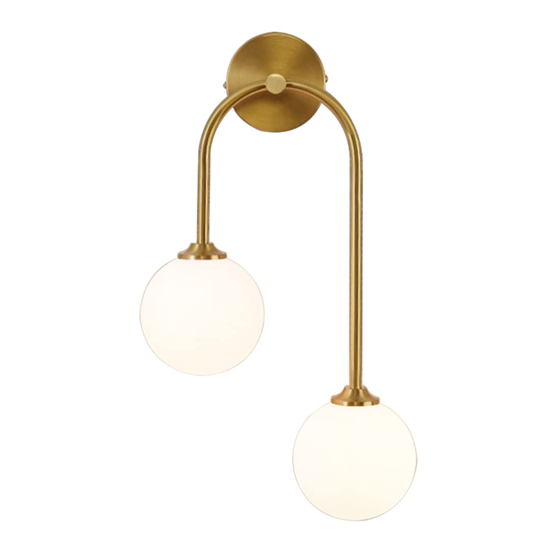 Modern Gold Glass Globe Wall Sconce - 2-Light Brushed Brass Vanity Light with Glass Shade for Bathroom, Bedroom, Living Room & Hallway - Elegant Wall Mount Lighting for Home Decor & Ambient Lighting